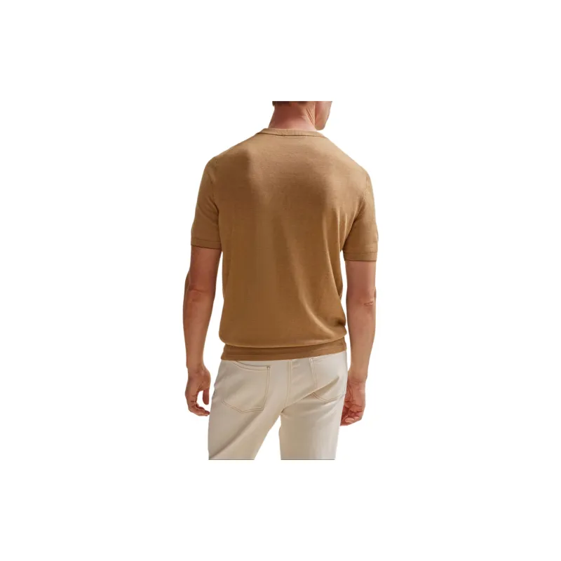 HUGO BOSS Short-Sleeved Sweater In Silk And Cotton T-Shirt Men's Light Brown-1