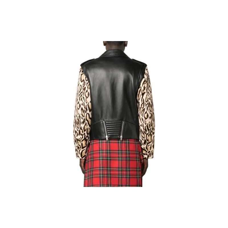 MOSCHINO Leopard Print Zipped Biker Jacket-2