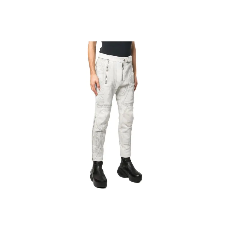BALMAIN Embroidered design Tapered Leather Trousers-3