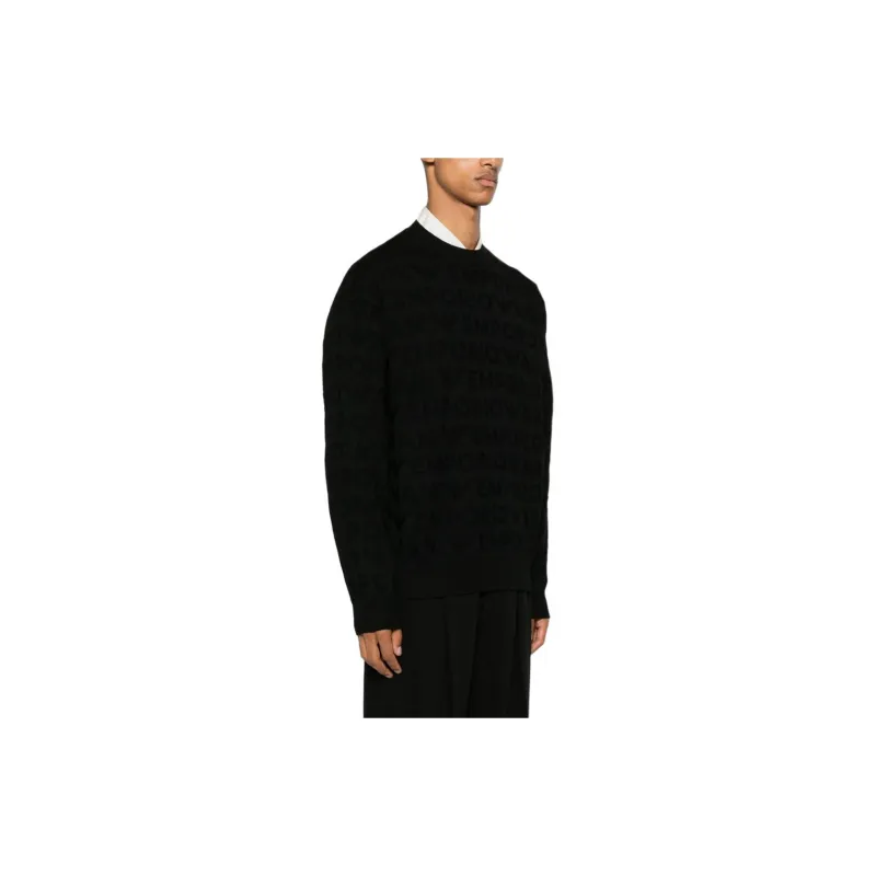 EMPORIO ARMANI Links stitch Motif Virgin Wool Jumper With Logo Lettering Intarsia-3