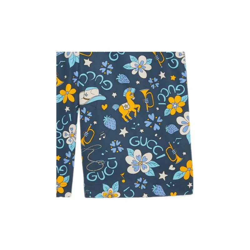 GUCCI Cotton Flower And Pony Print Shorts-5