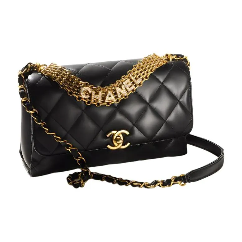 CHANEL Lambskin Flap Bag, Shoulder Bag, Crossbody Bag Tubas Women's Black-1