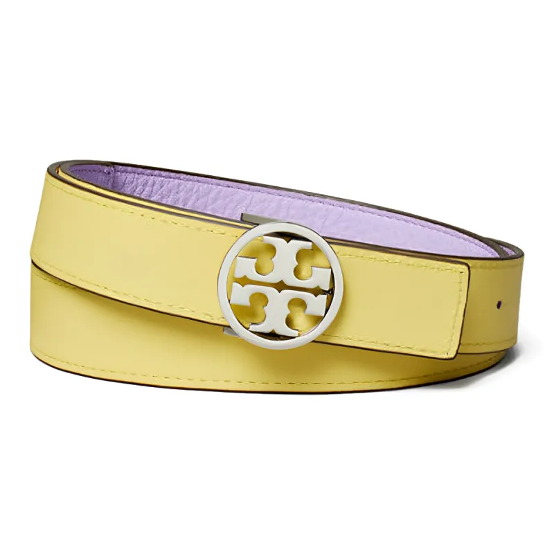 TORY BURCH Double-Sided Pattern Double T Smooth Buckle Leather Belts Unisex Purple Width 2.54cm-1