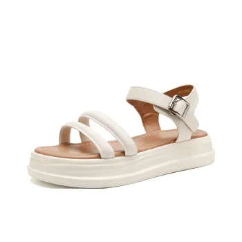 FOXER Chunky Heel Square Toe Small Leather Shoes Strap Sandals Women's