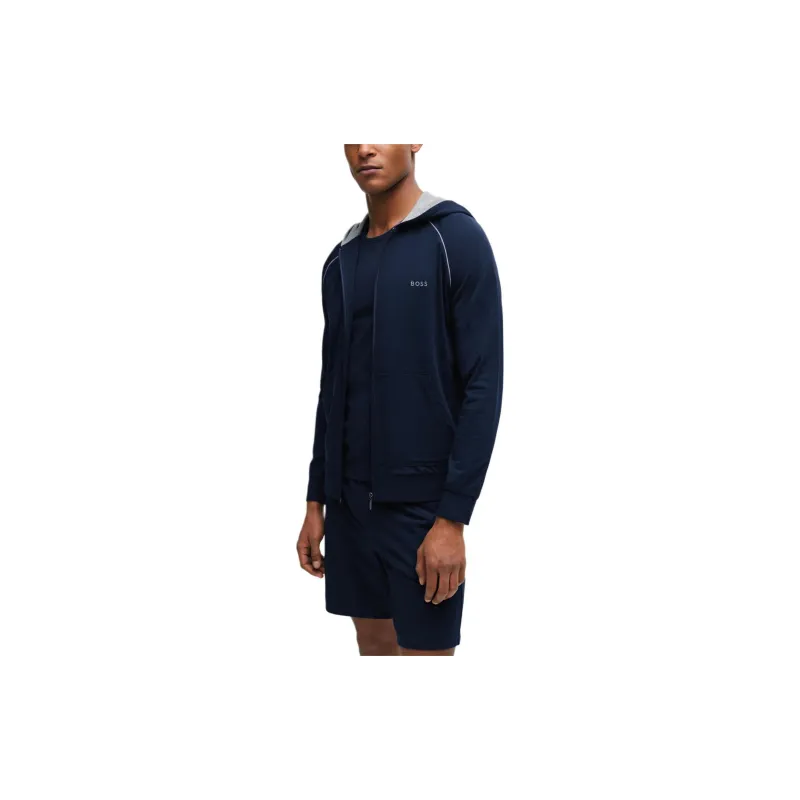 HUGO BOSS Stretch Cotton Zip Up Hoodie With Logo Detail Jackets & Coats Men's Dark Blue-3