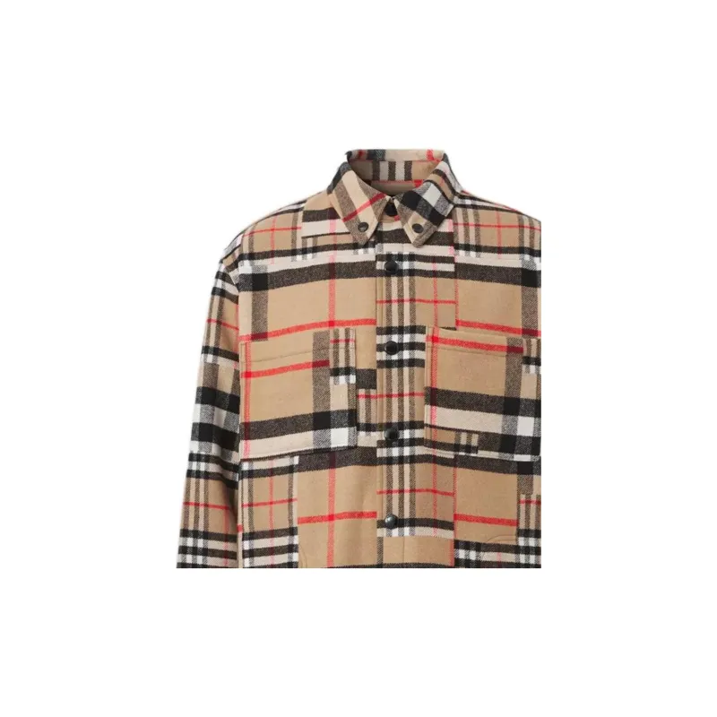 Burberry Check Pattern Patchwork Wool Oversized Overshirt-3