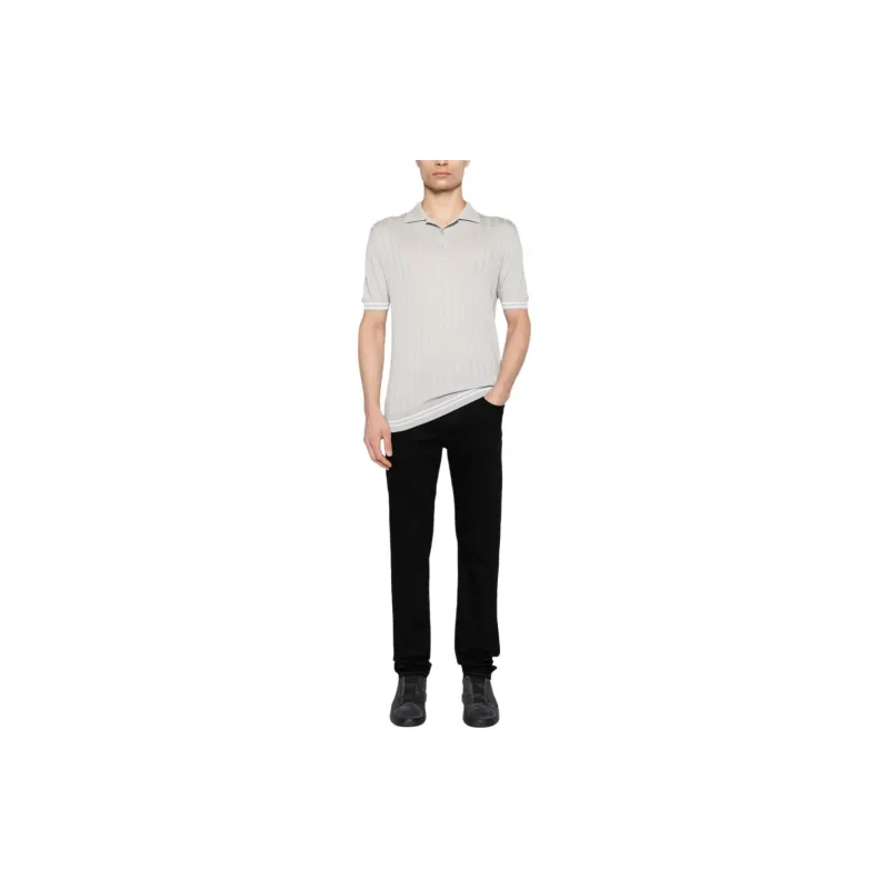 KITON Striped edge Ribbed Polo Jumper-1