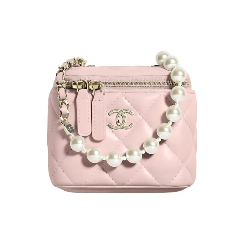 CHANEL Lambskin Box Bag, Makeup Bag, Shoulder Bag, Crossbody Bag Women's Cherry Blossom Pink-0
