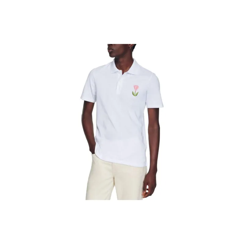 Sandro Polo Shirts Men White Pink Embroidery-1