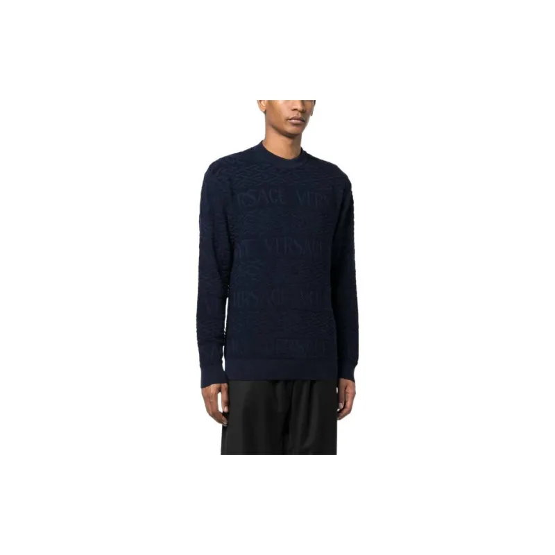 VERSACE Logo Jacquard Crewneck Sweater-3