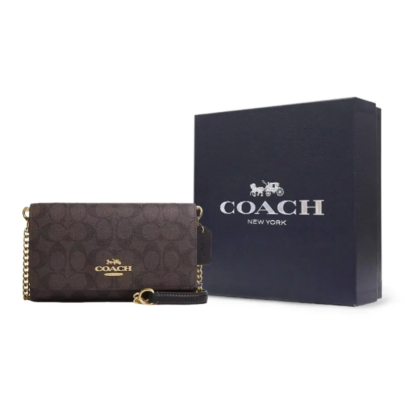 COACH Canvas With Leather Shoulder Bag, Crossbody Bag Trumpets Women's Brown Black-6