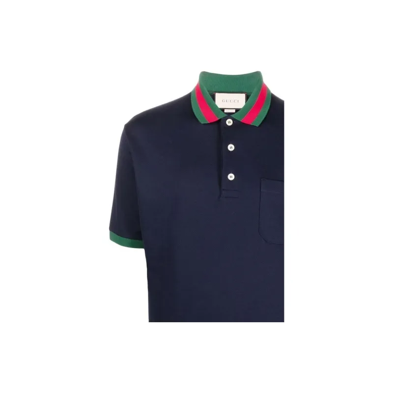 GUCCI Web Stripe collar Piqué Polo Shirt-4