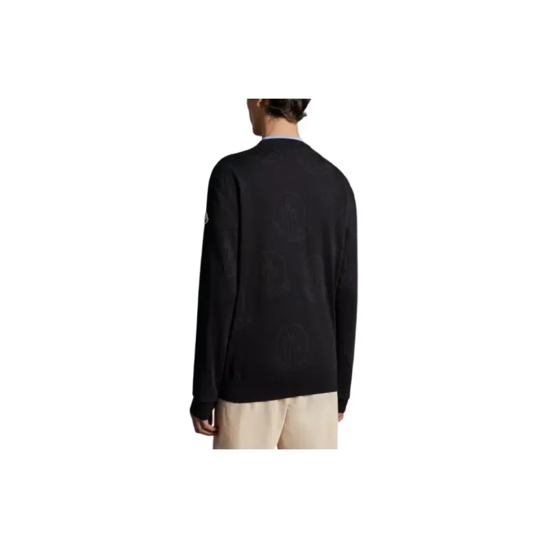 Moncler Logo Pattern Cotton Jumper Sweater Men's Black-3