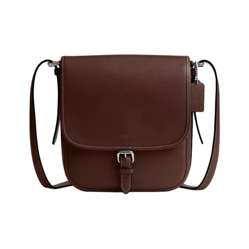 COACH Hitch Natural Grained Leather Shoulder Bag Crossbody Bag Medium Size Men's Dark Brown