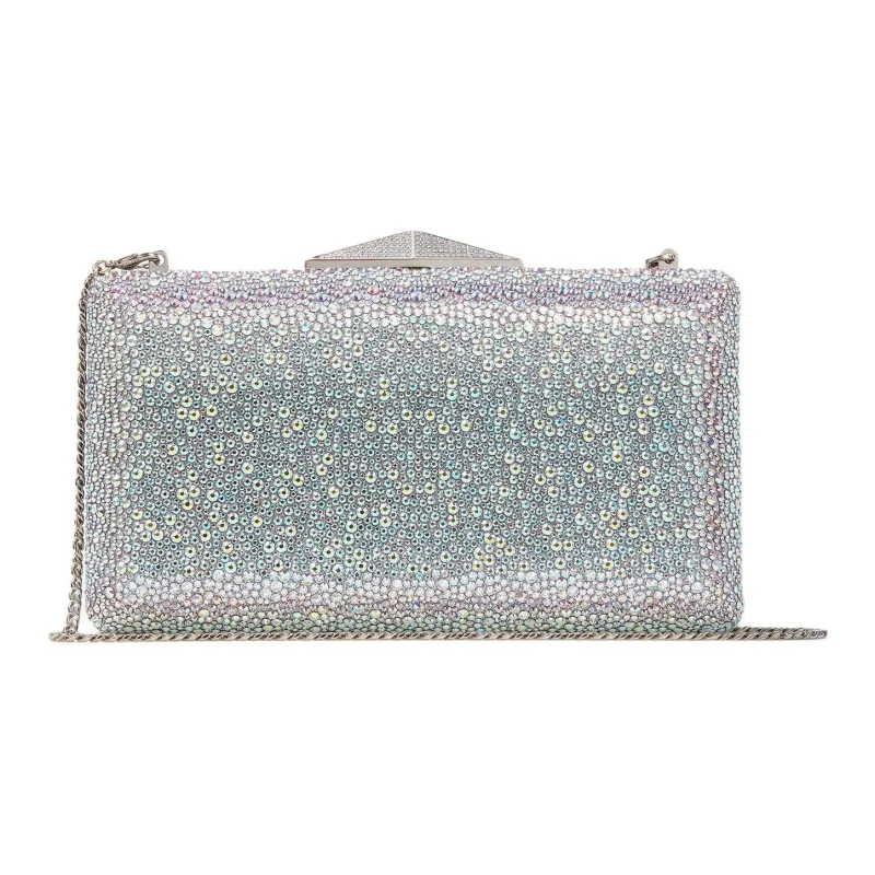 Jimmy Choo Clemmie Crystal Fabric Handbag Shoulder Bag Clutch Women's White-2
