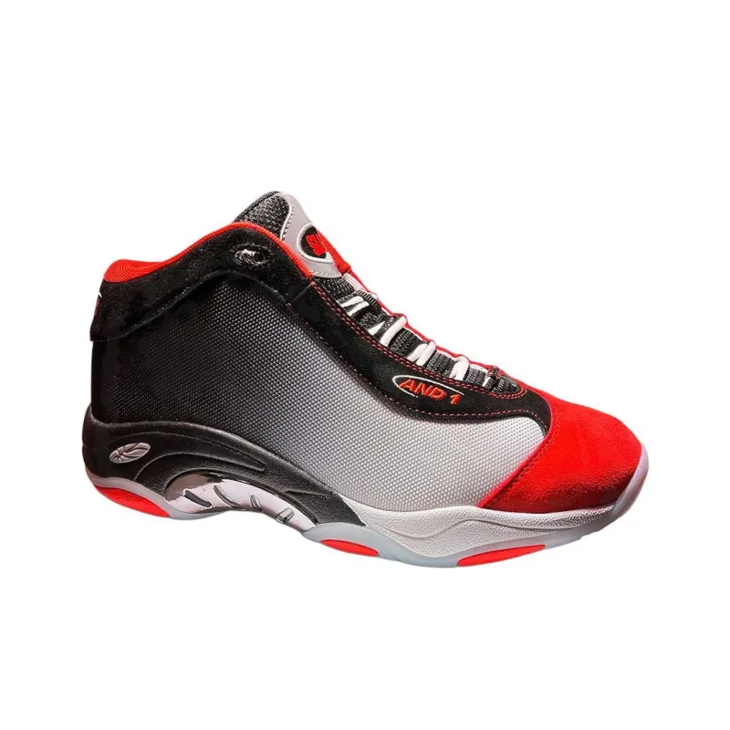 SLAM x AND1 Anti-Slip Wear-Resistant Mid-Top Basketball Shoes Unisex Red White-1