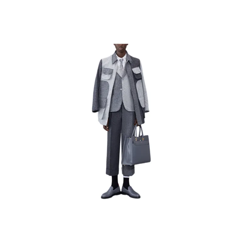THOM BROWNE Panelled Frayed-Edge Blazer-2