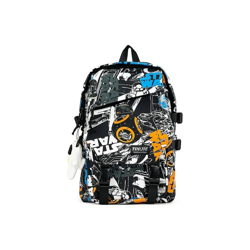 SURELAPTOP Nylon Backpack Unisex Black/Blue & White/Orange & White-22