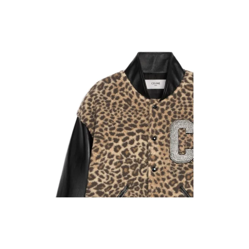 CELINE Crystal Embellished Leopard Print Bomber Jacket-4