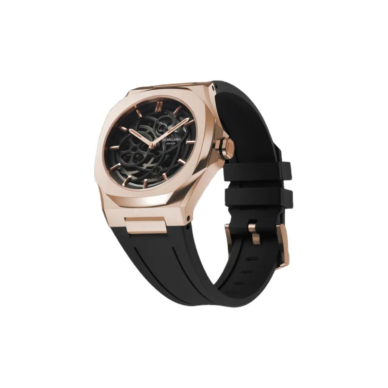 D1 MILANO Wrist Watch Mechanical Movement Rubber Strap 41.5mm Cut Out Dial Unisex-2