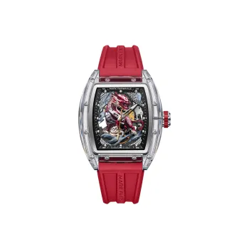 FAIRWHALE Shan Hai Jing Series Automatic Mechanical Movement Rubber Strap Watch Unisex Red Watch Dial