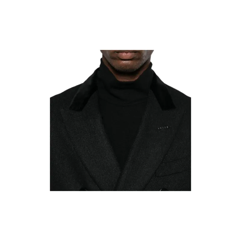 TOM FORD Double Breasted Velvet Detailed Coat-4
