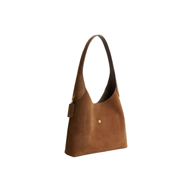 COACH Suede Studded Leather Hobo Bag Handbag Shoulder Bag Large Size Women's Cedar Color-1
