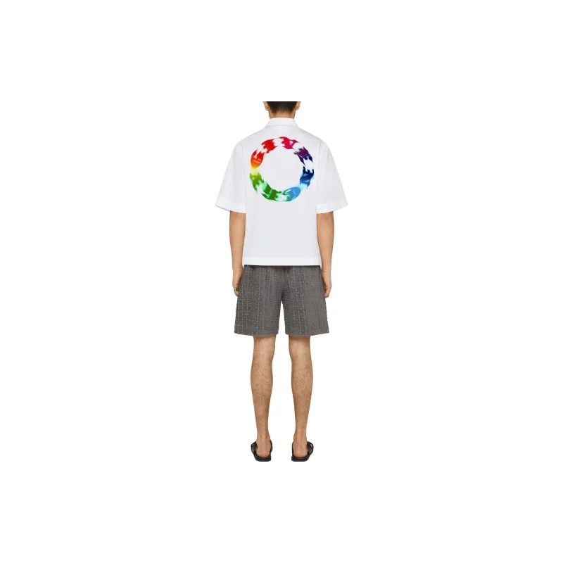 Givenchy Hawaiian Shirt In Poplin With Givenchy Circle Prin Shirt Men's White-2
