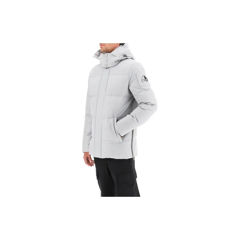 Moose Knuckles Solid Color Hooded Cropped Down Jacket Men's Silver-3