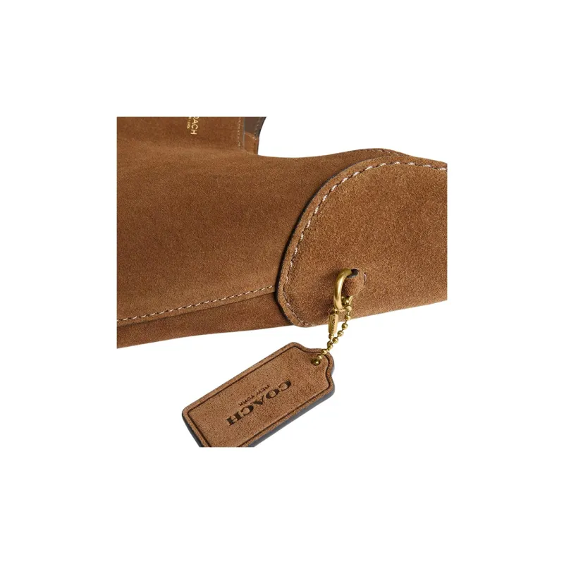 COACH Suede Studded Leather Hobo Bag Handbag Shoulder Bag Large Size Women's Cedar Color-5