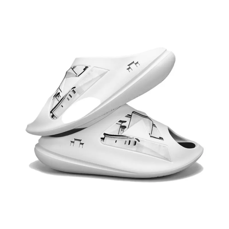 PEAK Very Small Fat Drag Quiet Slip-Resistant Slide Slippers Unisex White Black-4