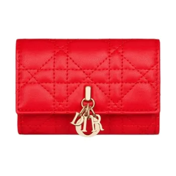 DIOR Lambskin Wallet Women's Bright Red