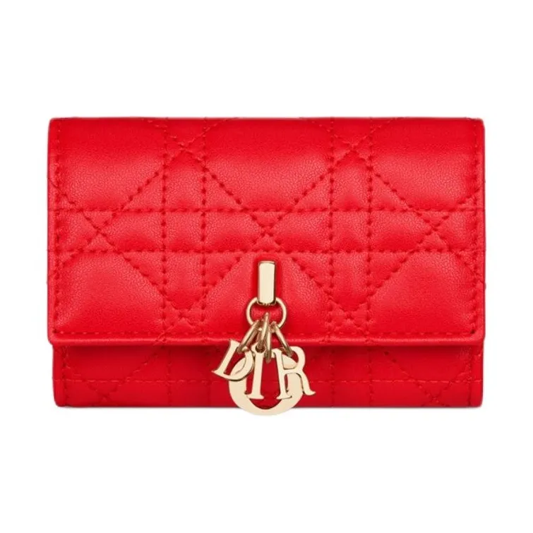 DIOR Lambskin Wallet Women's Bright Red-0
