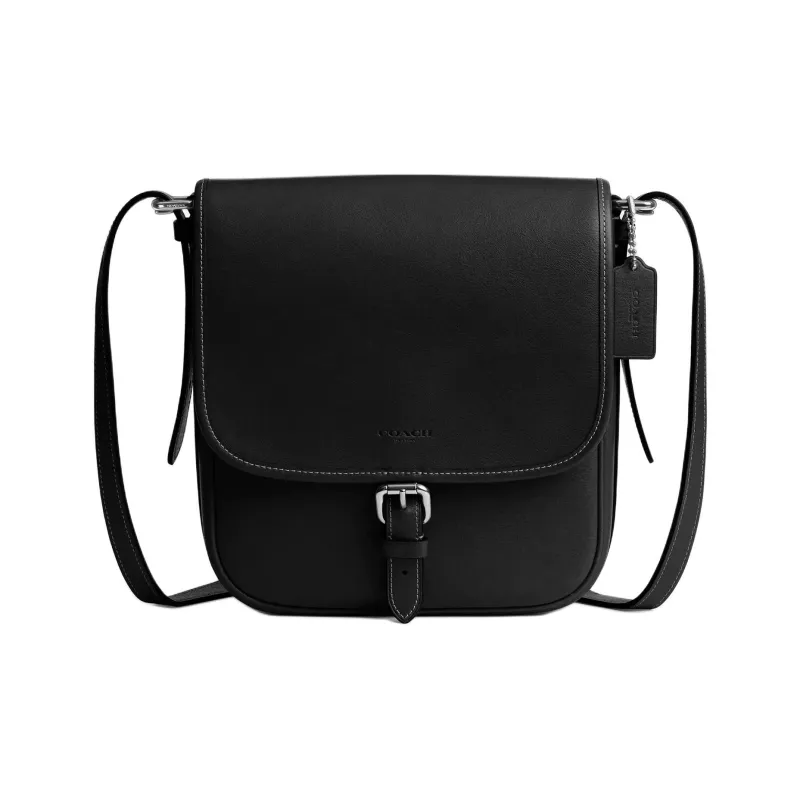 COACH Hitch Natural Grained Leather Shoulder Bag Crossbody Bag Medium Size Men's Black-0