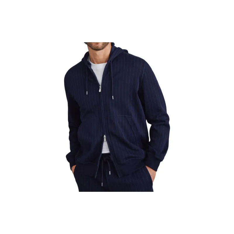 Brunello Cucinelli Striped Zip Up Drawstring Hoodie-2