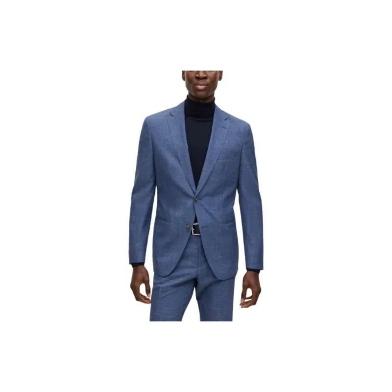 HUGO BOSS Slim Fit Suit In Wool Tussah Silk And Linen Business Suit Men's Blue-2