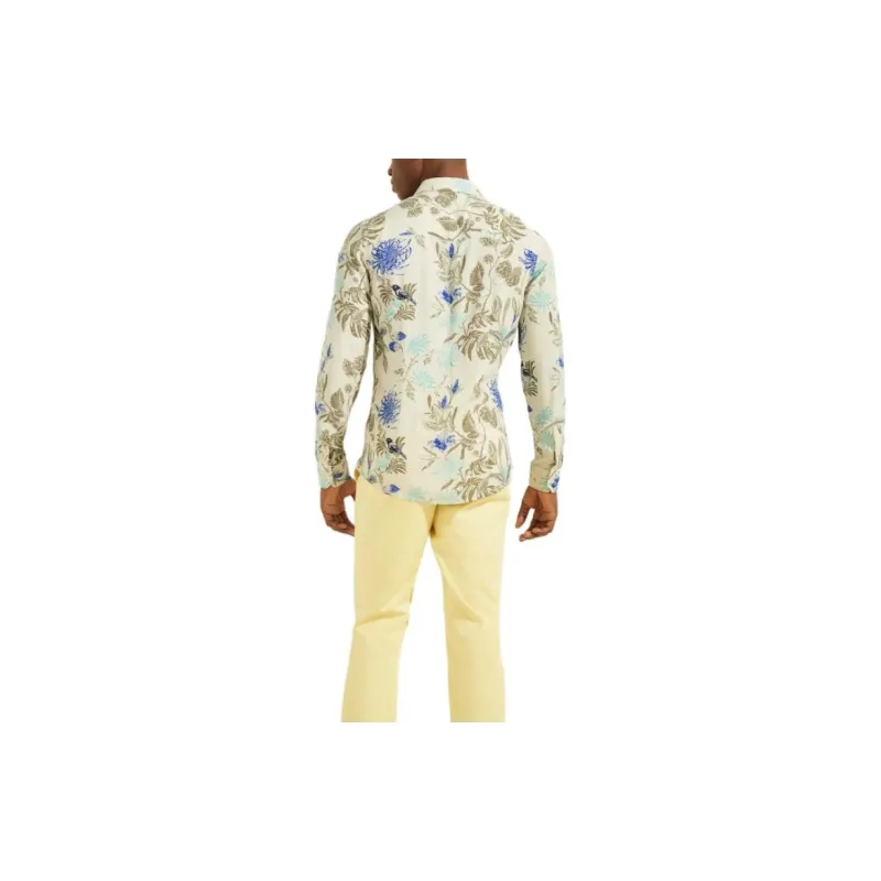 GUESS Bird Printed Shirt Shirt Men's White-3