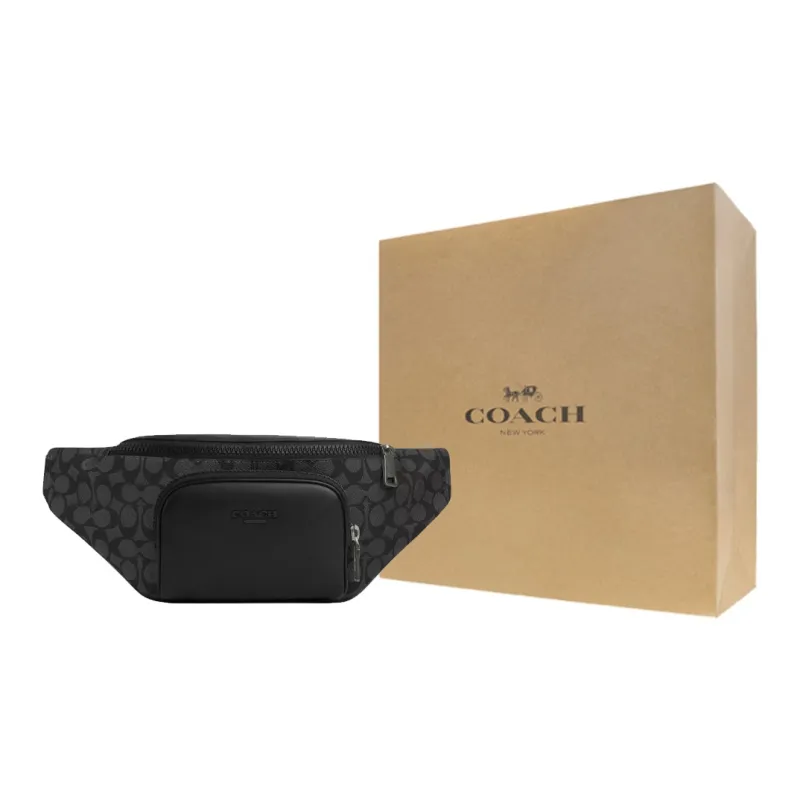 COACH Smooth Calf Leather Fanny Pack Men's Charcoal Gray-5