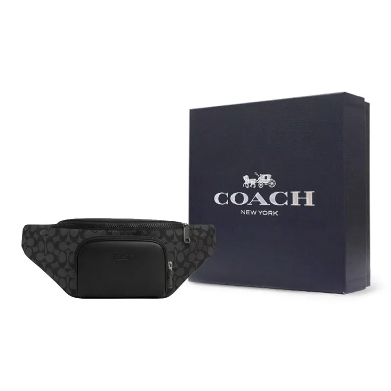 COACH Smooth Calf Leather Fanny Pack Men's Charcoal Gray-4