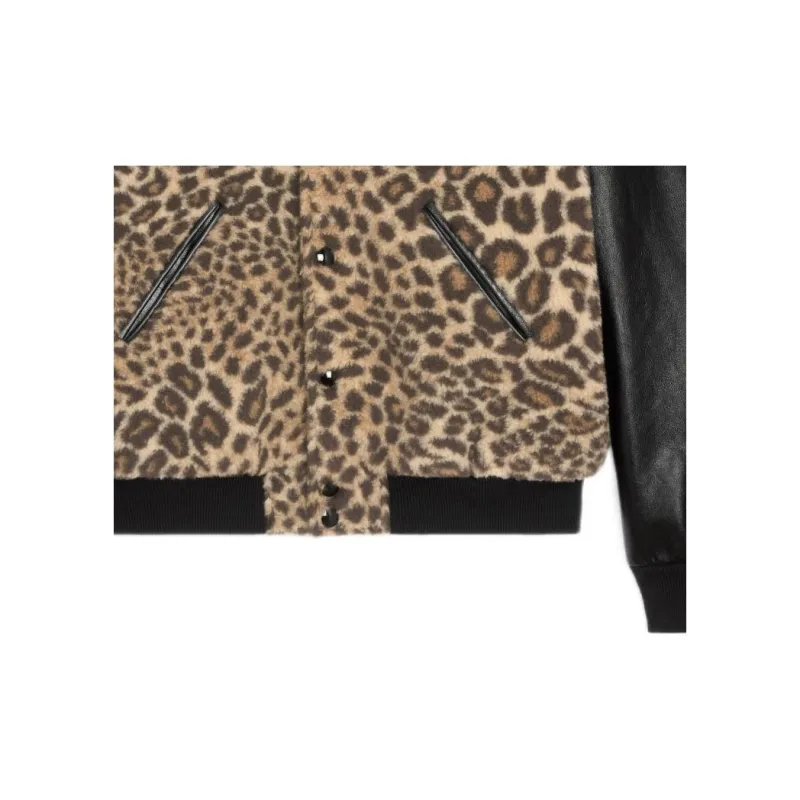 CELINE Crystal Embellished Leopard Print Bomber Jacket-7