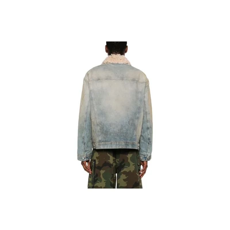 Acne Studios Shearling collar Distressed Denim Jacket-3