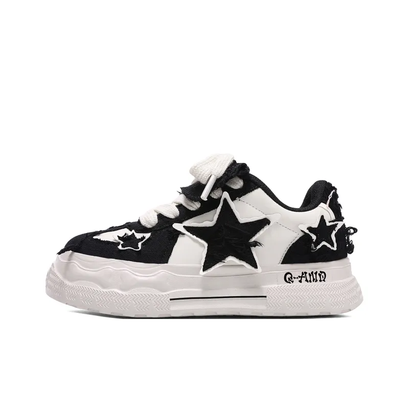 Q AND Anti Slip And Wear Resistant Height Increasing Coverage Low Top Skateboard Shoes Unisex Black White-1