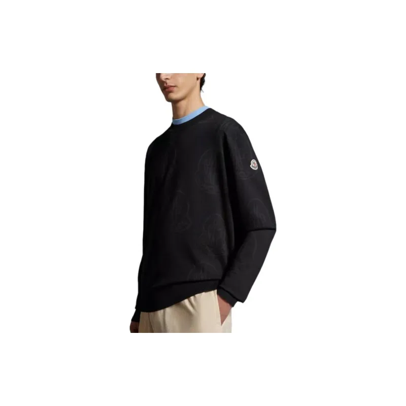 Moncler Logo Pattern Cotton Jumper Sweater Men's Black-4