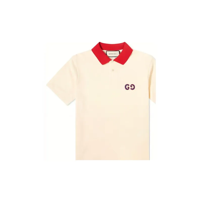 GUCCI Men Contrast Collar Logo Short Sleeve Polo Navy-5