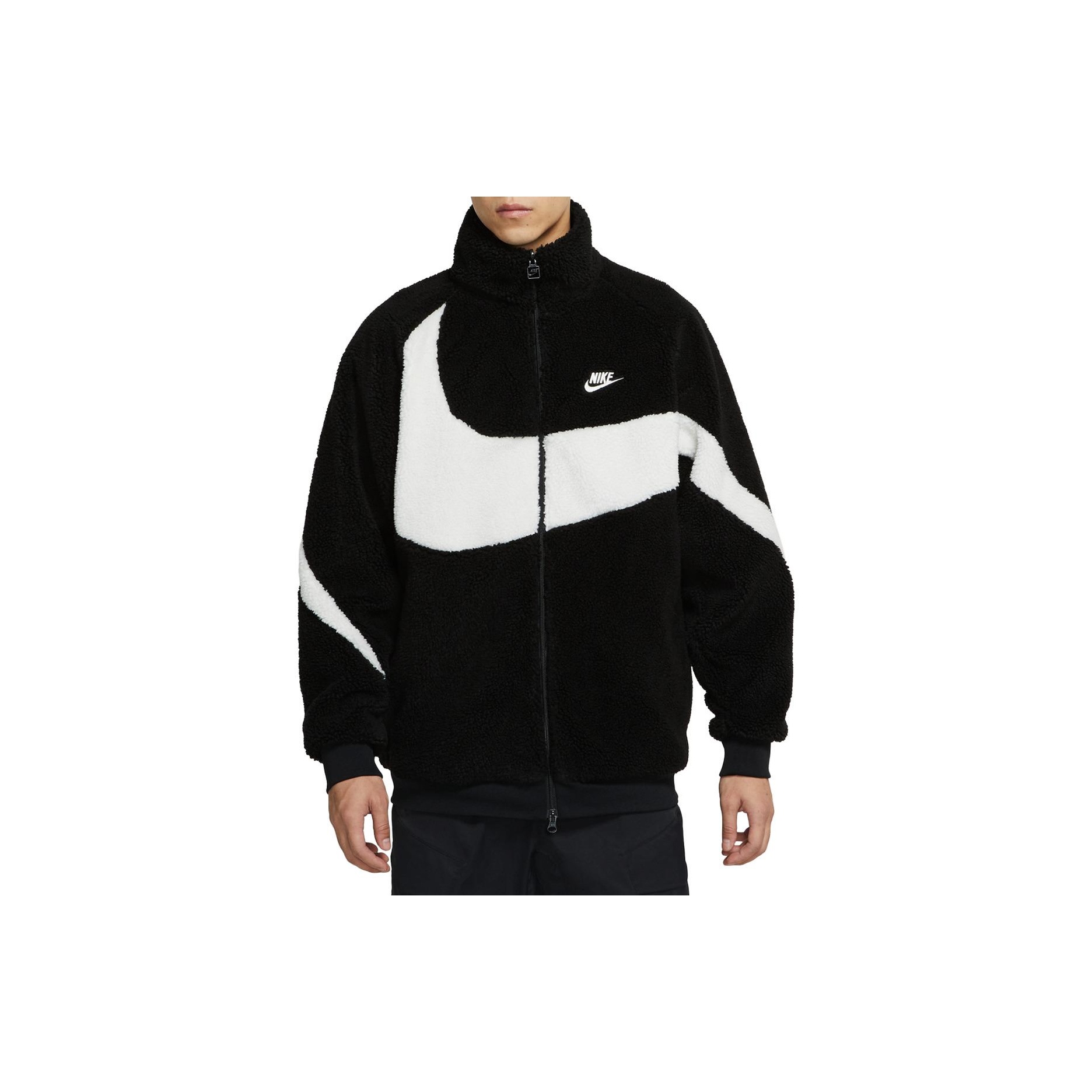 Nike Big Swoosh Reversible Boa Jacket Asia Sizing Black White XS