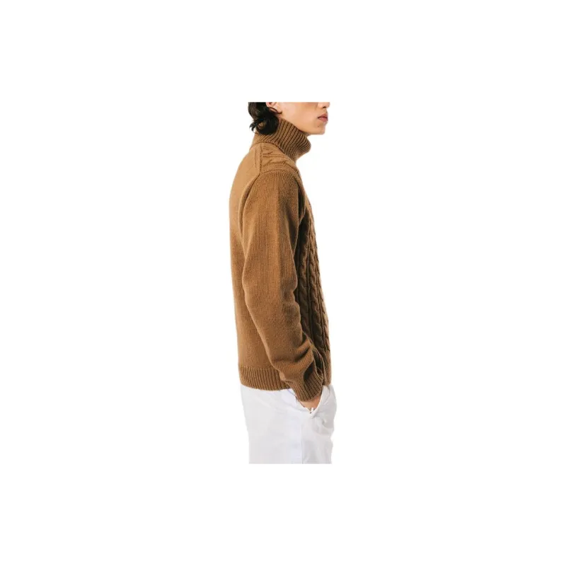 LACOSTE Asymmetric Turtleneck Knitted Sweater Men's Brown-6
