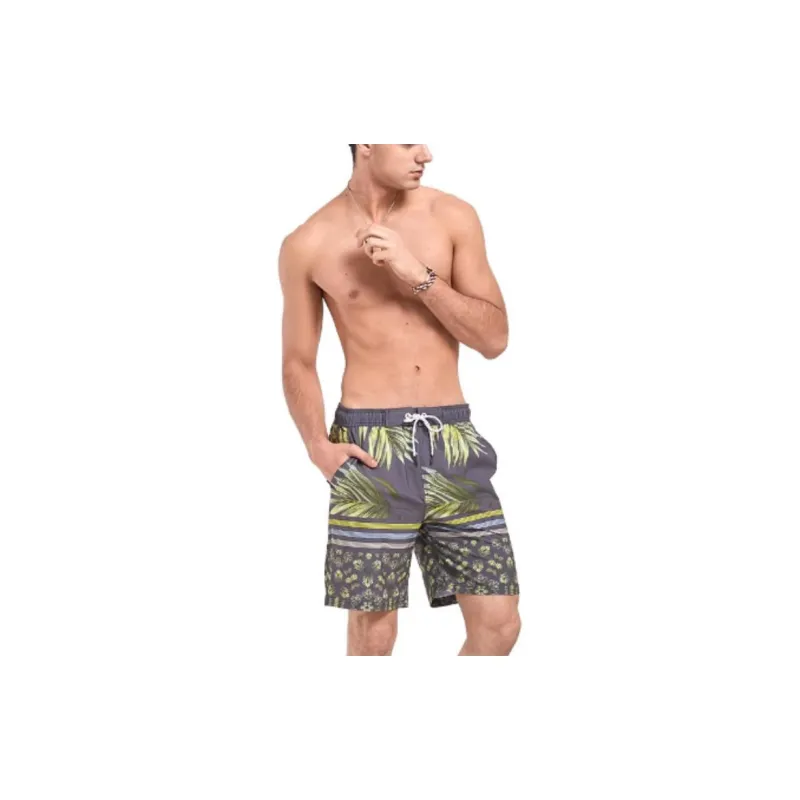 GAILANG Beach Shorts Men Gray With Green Leaf Surface-4