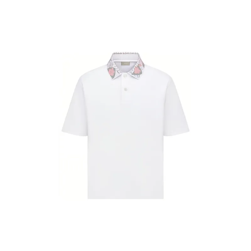 DIOR Men Pattern Print Short Sleeve Polo Shirt White-1