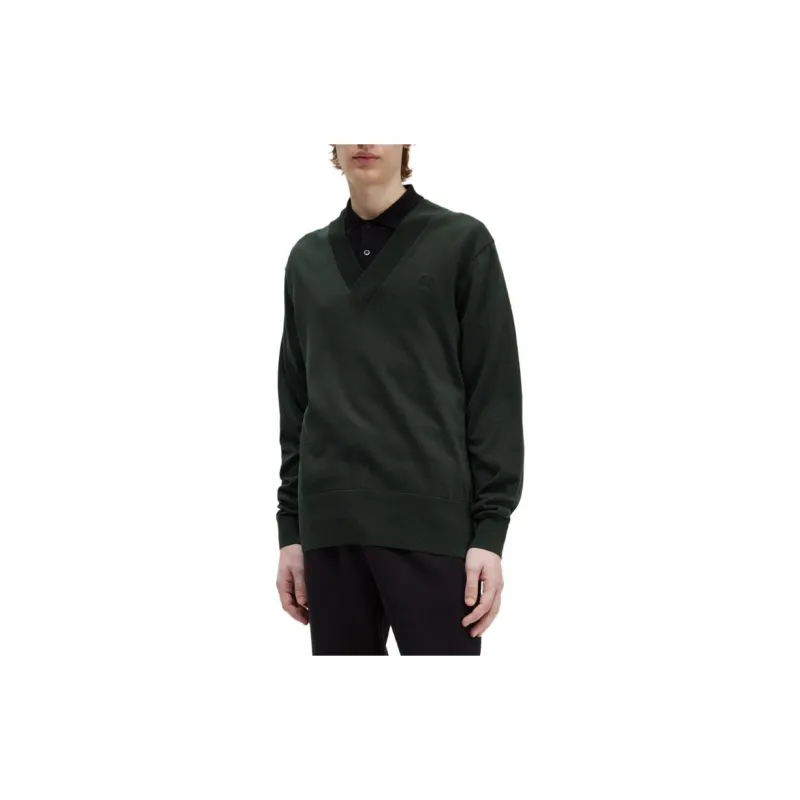 FRED PERRY V Neck Jumper Sweater Men's Green-3