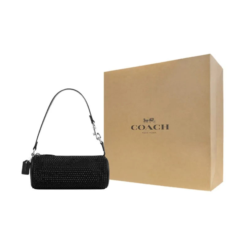 COACH Nolita Fabric With Cow Leather Portable Crossbody Cylinder Bag, Shoulder Bag Trumpets Women's Black-6